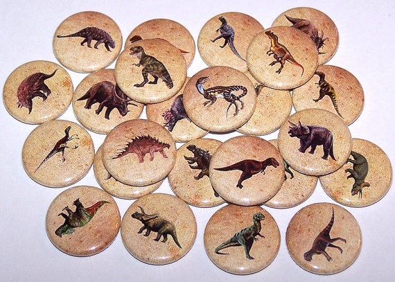 Prehistoric Dinosaurs Party Favors Set Of 10 Buttons 1" or 1.5" Pin Back Buttons or 1" Magnets