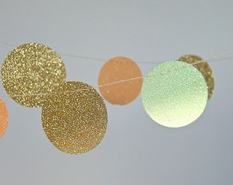 Gold and Mint Circle Glitter Paper Garland Bridal Shower