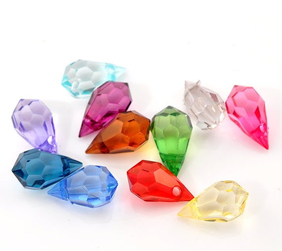 Mixed Acrylic Faceted Teardrop beads 100