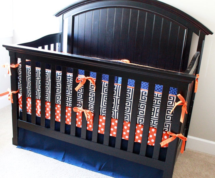 Custom Baby bedding Orange Grey and Navy Boy by GiggleSixBaby