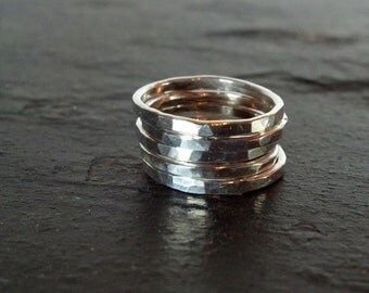 Sterling Silver Stack Rings - Hammered - Set of 3, 5 or 7