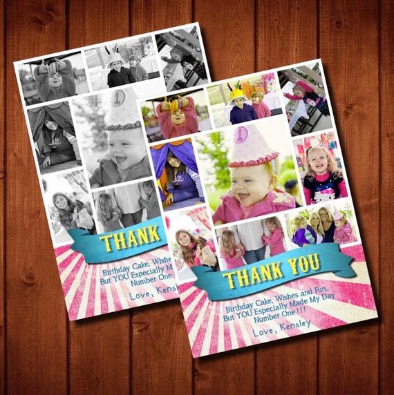 Girly Circus Carnival Birthday Thank You Card Photo Collage Il_570xn