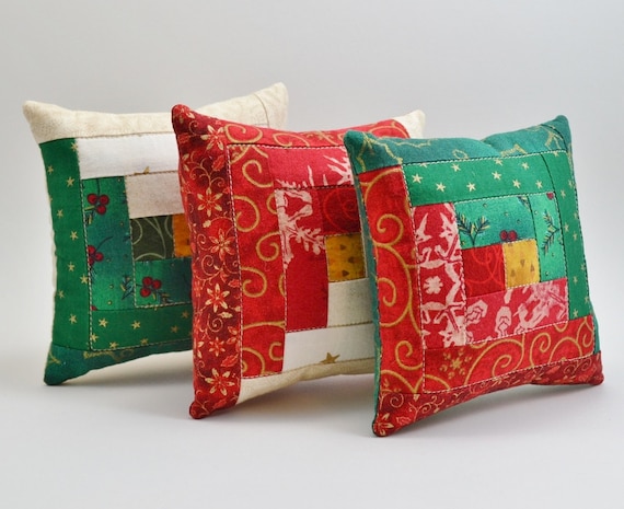 Christmas Colors Log Cabin Decorative Pillows by RyensMarketplace