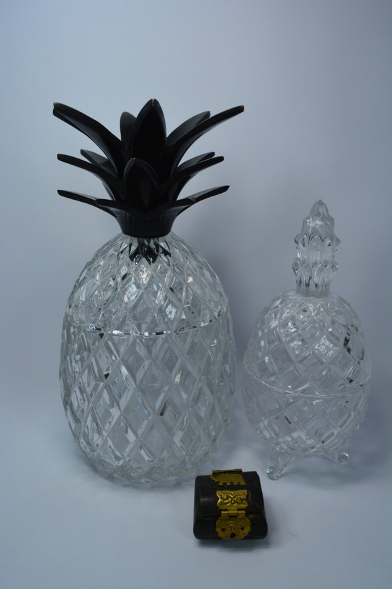 Large crystal Pineapple Jar. Set of glass jars. Vintage Glass