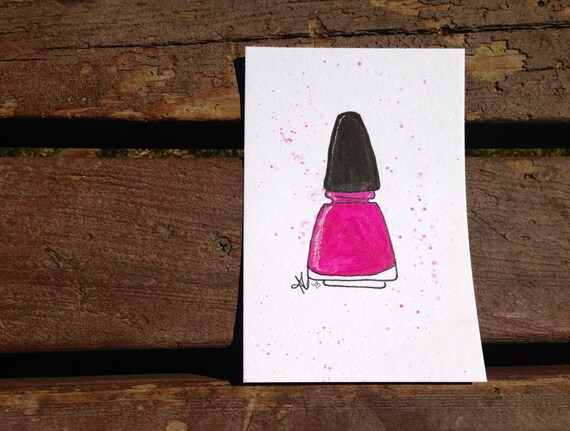 SALE - Original 4x6 Pink Nail Polish Bottle Illustration SALE - Original 4x6 Pink Nail Polish Bottle Illustration