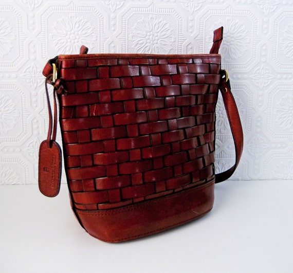 Brown Leather Bucket Bag Woven Purse by CalicoBloomVintage on Etsy