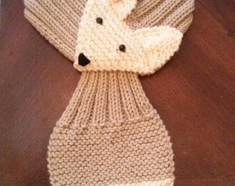 Adjustable Fox Scarf Hand Knit Scarf / neck warmer for kids or adults. Beige