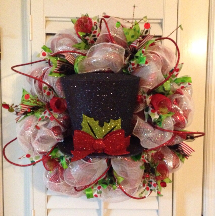 Frosty's Top Hat, Christmas Deco Mesh Wreath