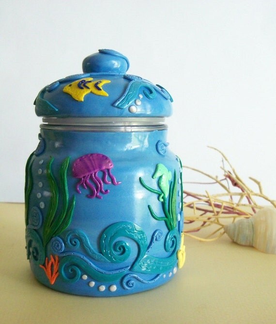Polymer Clay decorated Glass Jar Under the Sea