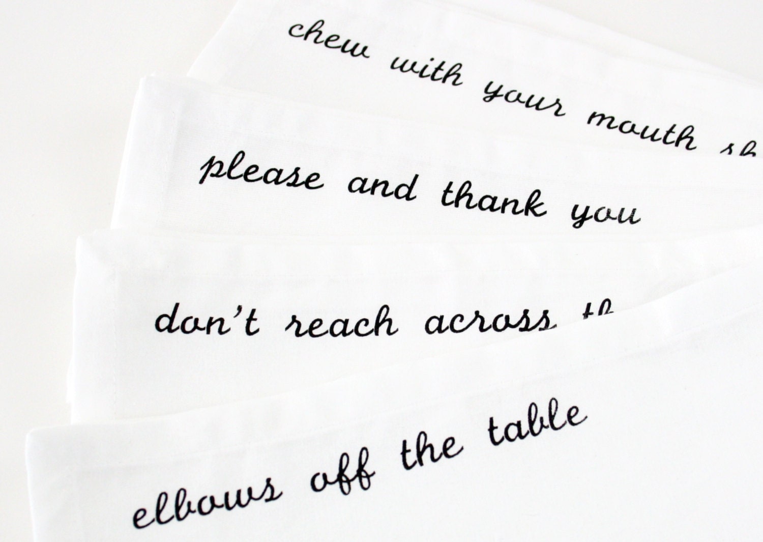 Napkins Etiquette or Manners set of 12 black screen printed