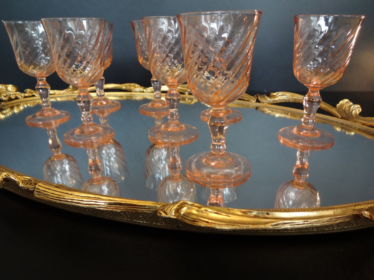 Vintage Set of 8 Pink Cordial Glasses, Made in France, Sweet and Pretty
