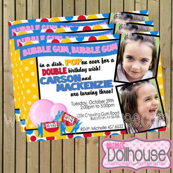 Double Bubble Invitation- Printable Double Bubble Twin Birthday Invitation PDF/JPEG Il_570xn