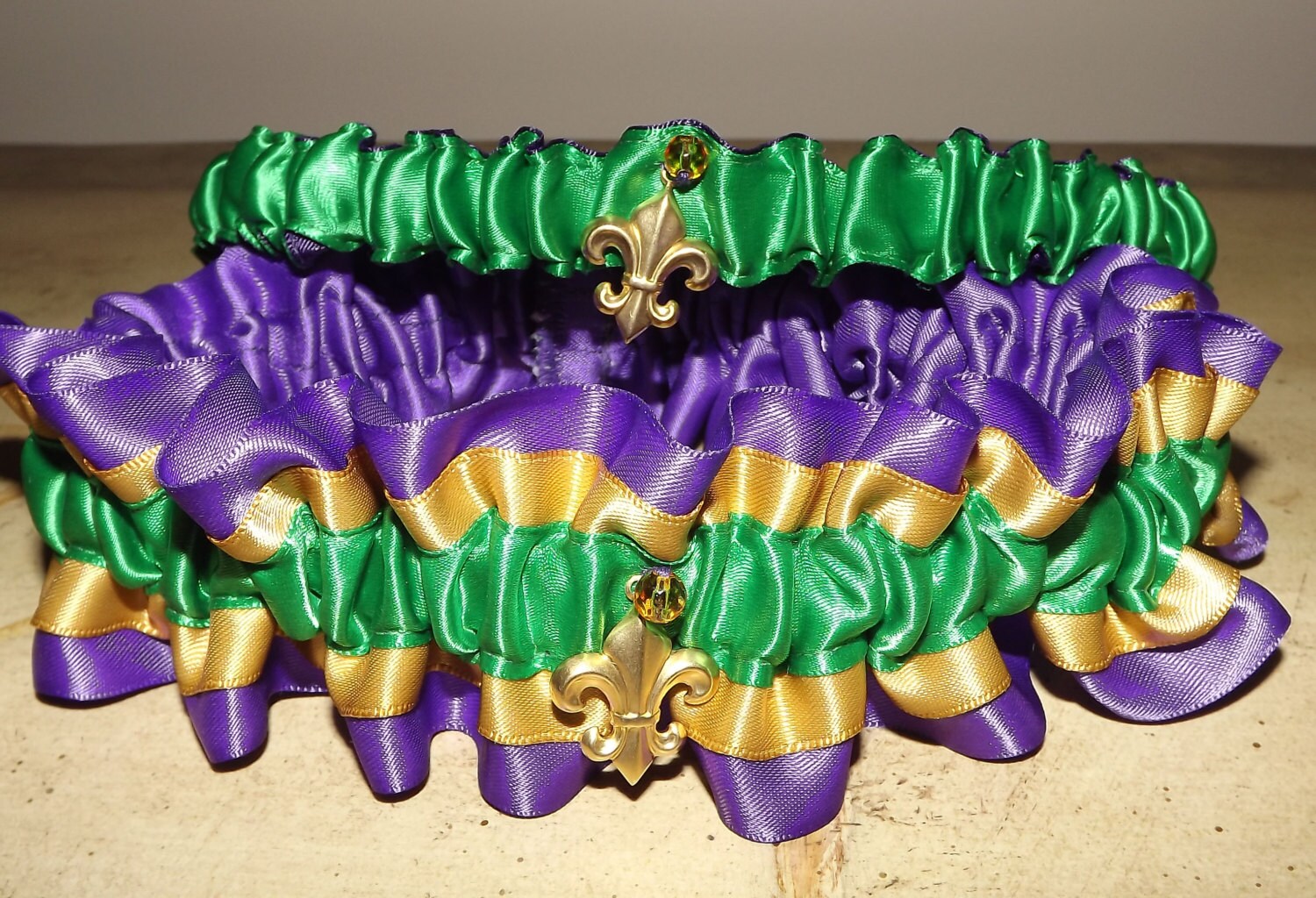 Mardi Gras Wedding Garter Set Mardi Gras Colors Bridal Garter