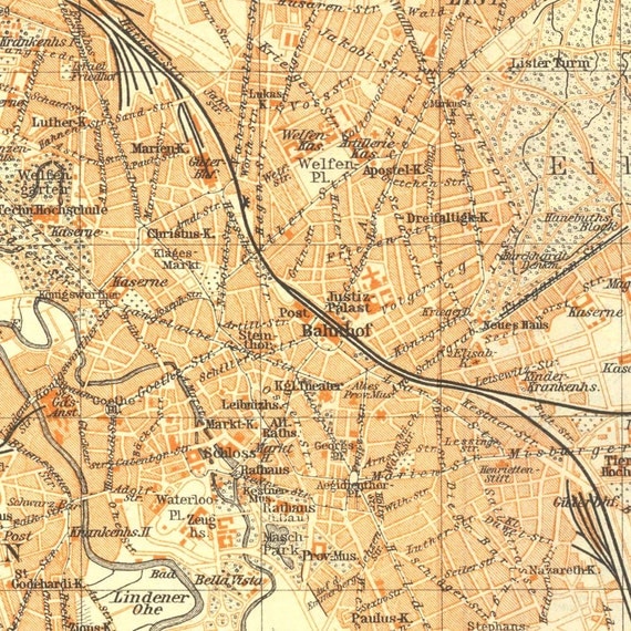 1909 Hannover City Map Street Plan Germany by CarambasVintage