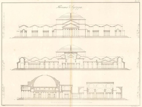 Baths of Agrippa Palladio Architectural Drawing 1842