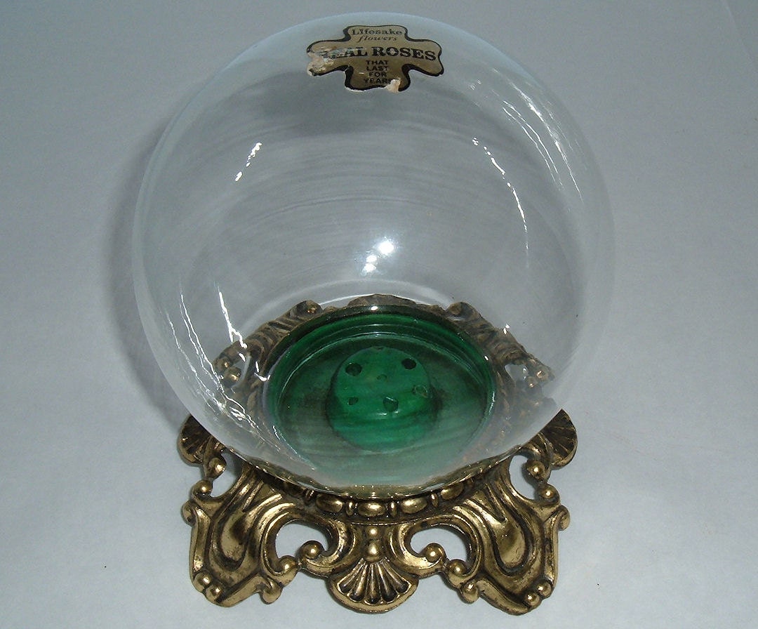Lifesake Real Roses Glass Globe Terrarium with Brass Base