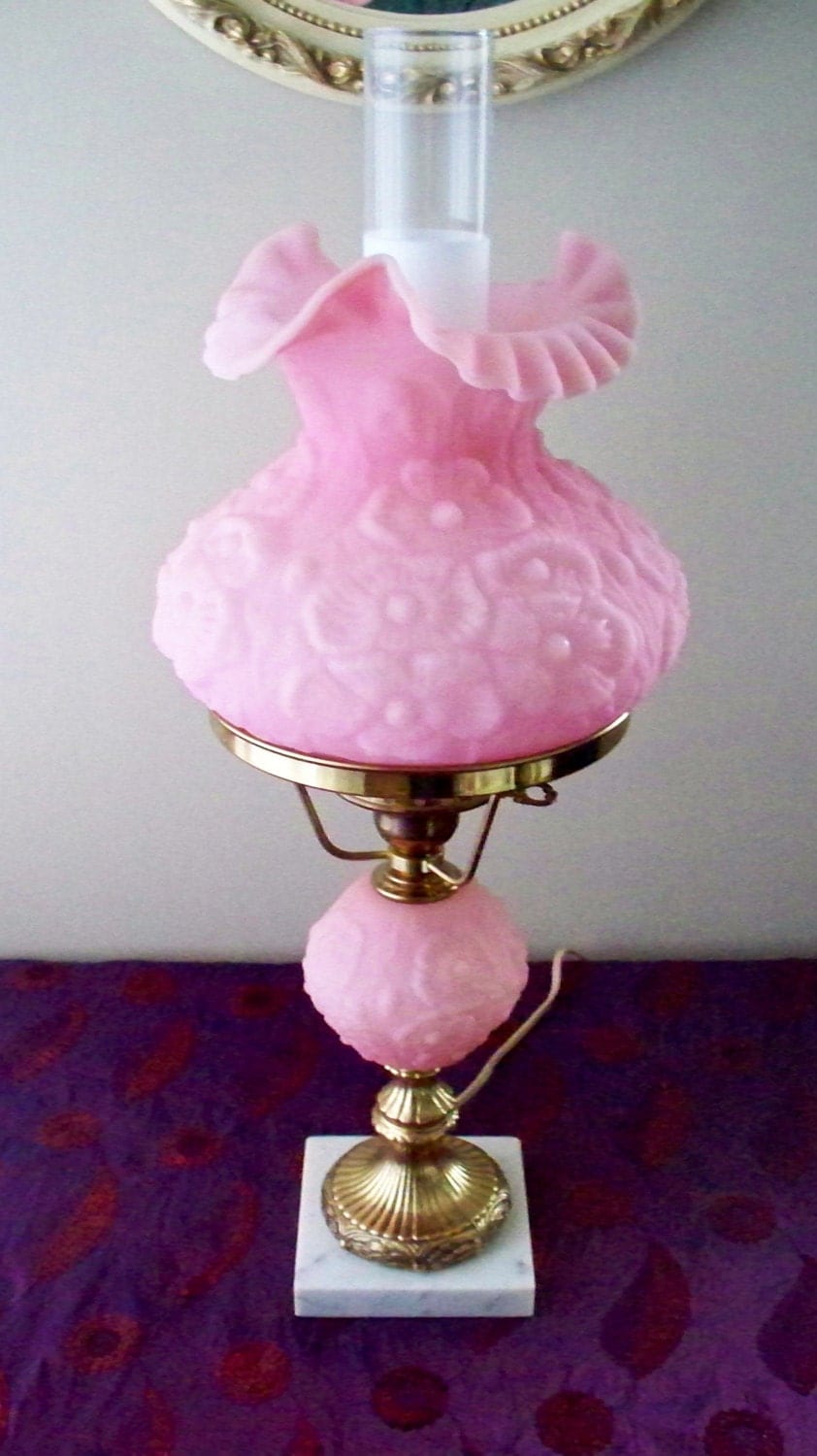 Fenton Pink Rose Satin Poppy Lamp Pink Lamp Table Lamp Marble 6863