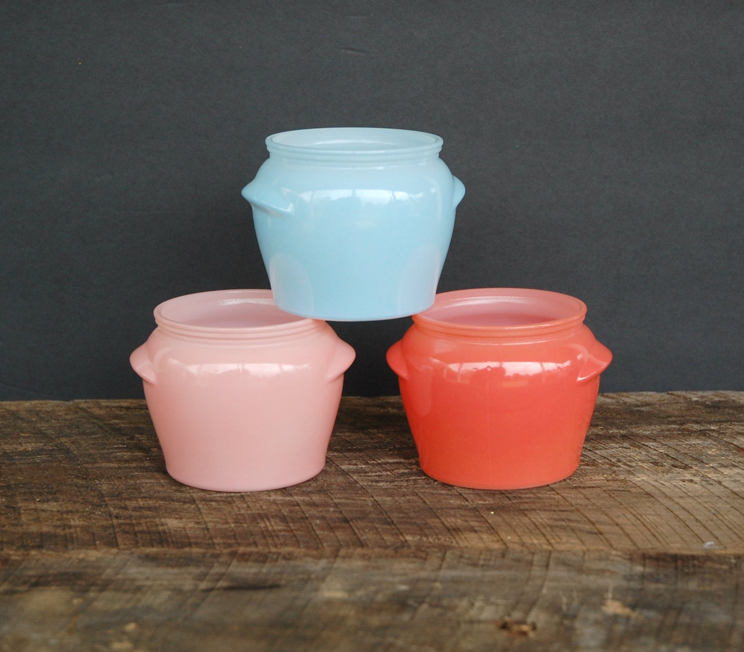 Vintage Cottage Cheese Jars Glasbake Dairylea Set of Three