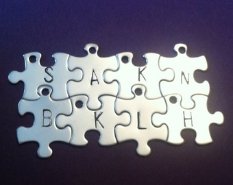 Personalized puzzle piece necklace, set of 10 , bridesmaids gifts,