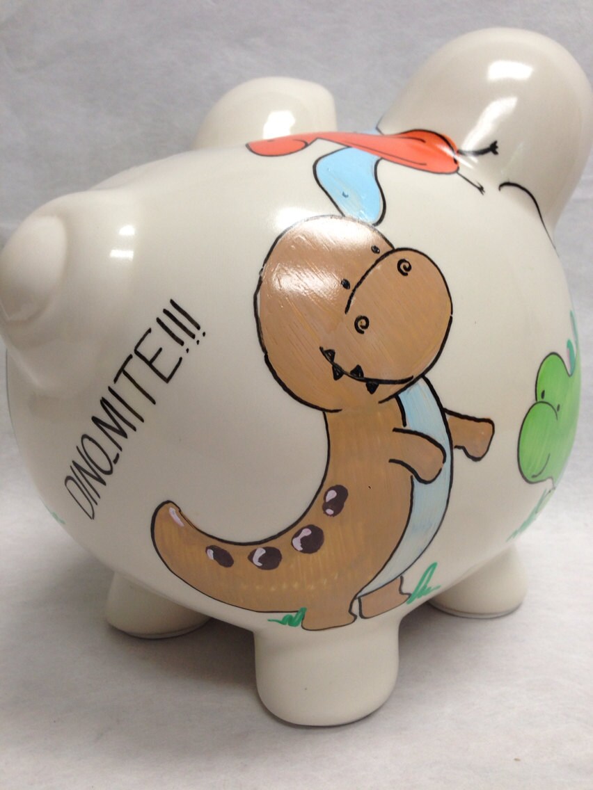 Personalized Piggy Bank Chubby Dinosaurs by ThisLittlePiggieBank