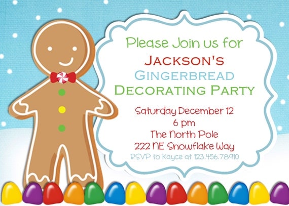 Gingerbread Decorating Christmas Party Invitation by 3PeasPrints