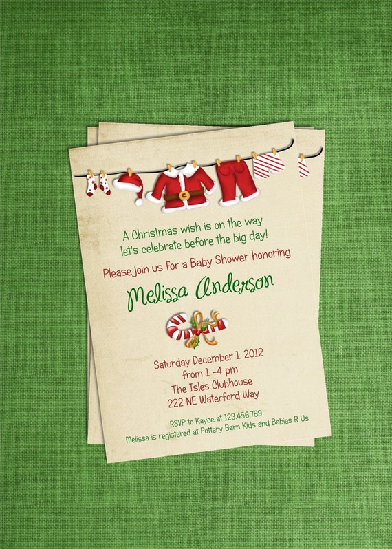Christmas Santa Suit Baby Shower Invitation Baby Vintage Style Clothesline Printable Invite Il_570xn