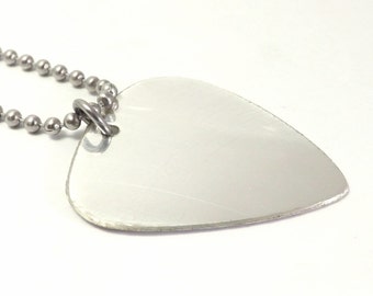 Sterling Silver Guitar Pick Necklace- Personalize Your Own Hand Stamped Message- Personalized Jewelry For Him or Her