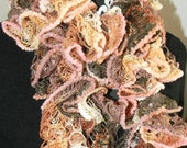 Knitted Ruffle Scarf--pink mauve ivory rust tones with sparkle