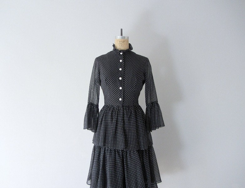 Polka dot ruffle dress . vintage 1960s dress . 60s fashion