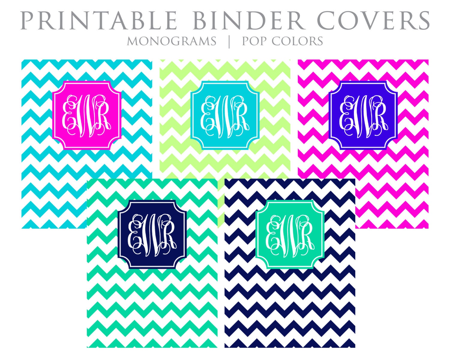 Printable Binder Covers Monogram Chevron Blue by ThePreppyGreek