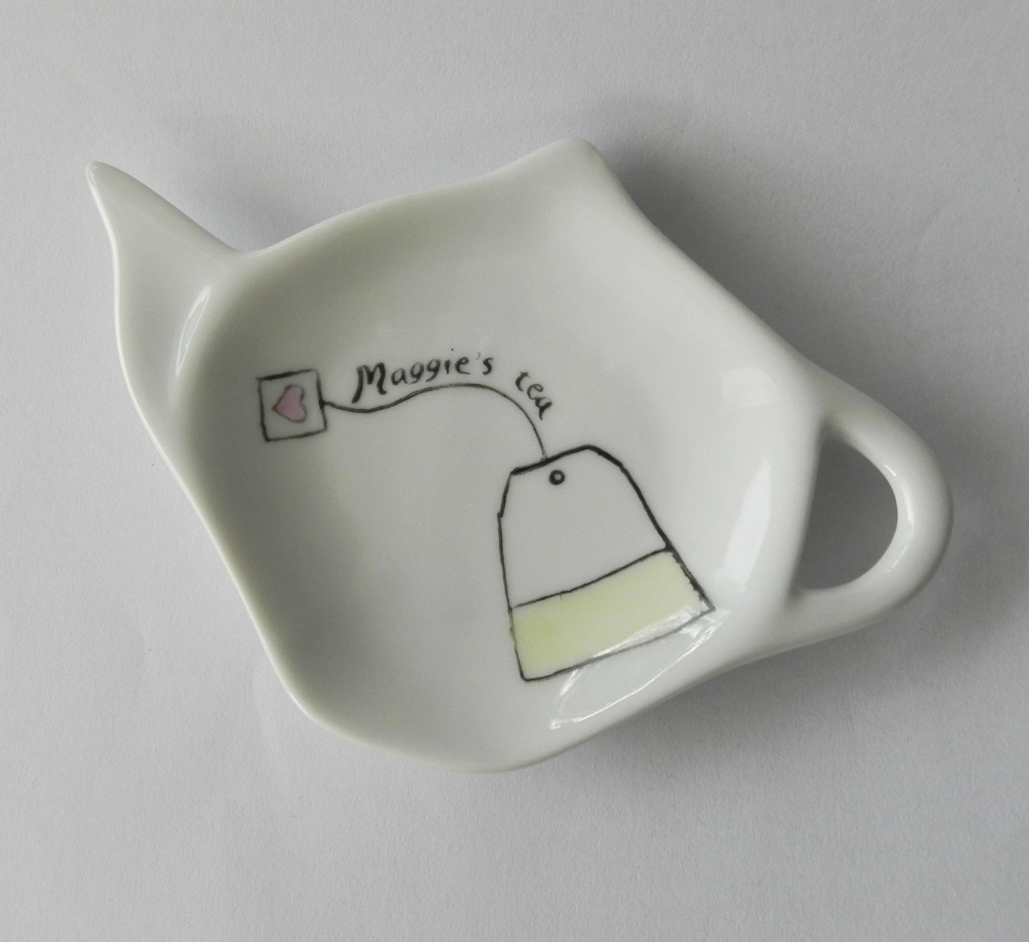 Personalized White Porcelain Tea Bag Holder & Spoon Rest with