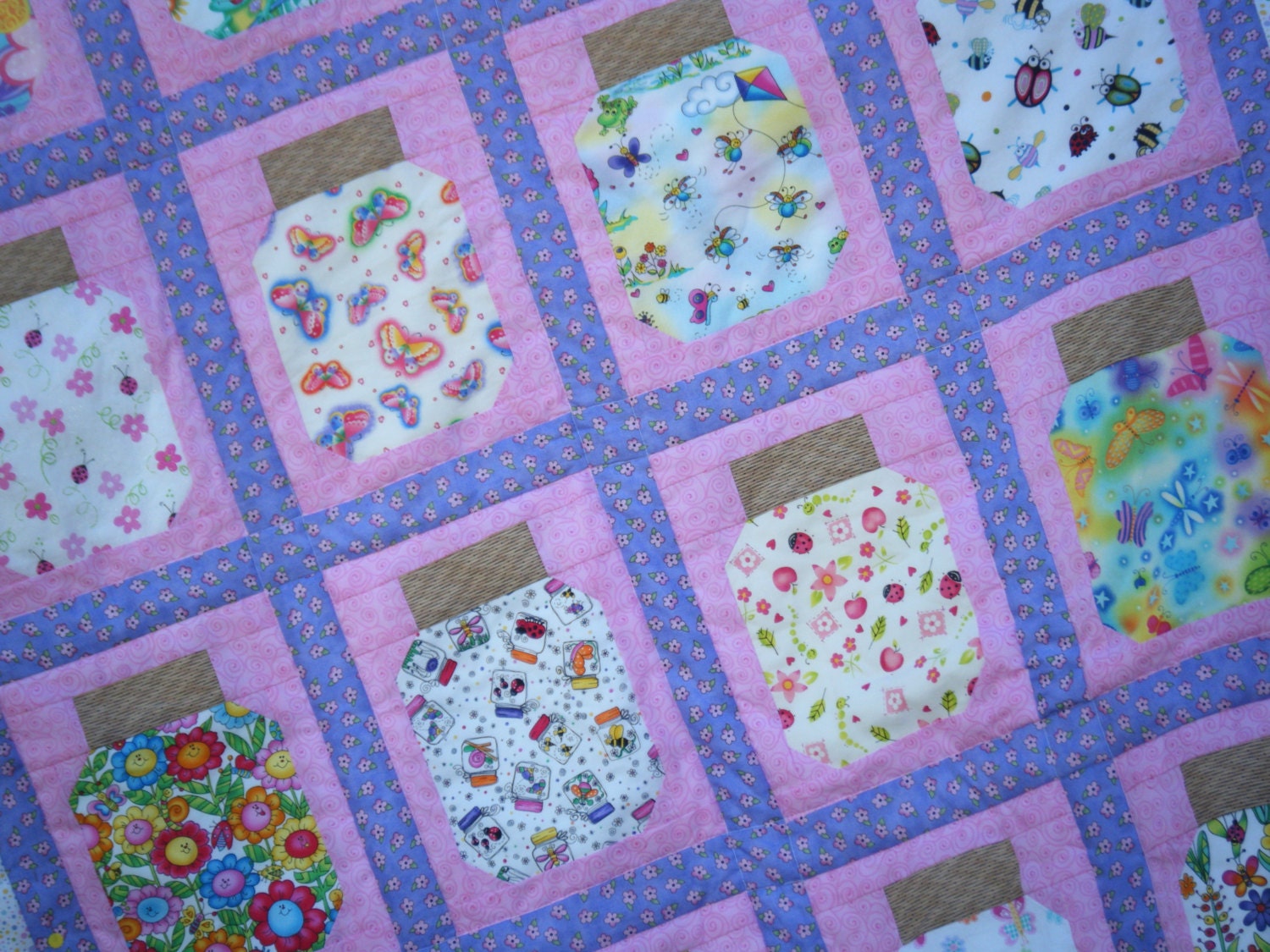 Download Cute Bug Jar Quilt Block PDF Pattern Children Baby. Instant