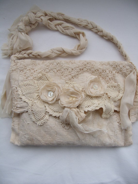 Items similar to Tattered Victorian Bag French Shabby Bridal Crochet ...