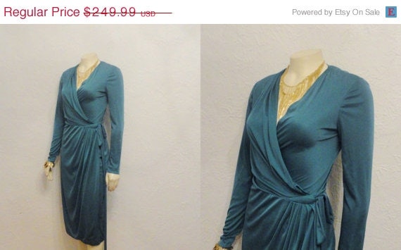 CLOTHING SALE Vintage Dress Diane Von Furstenberg Wrap Dress Teal Qiana Nylon Size 10 Modern Medium