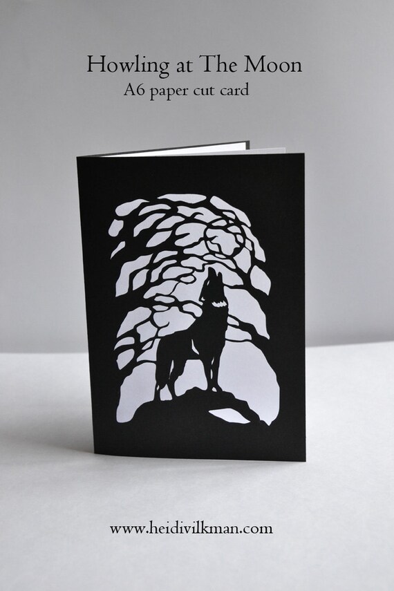 howling wolf paper cut card original design handmade