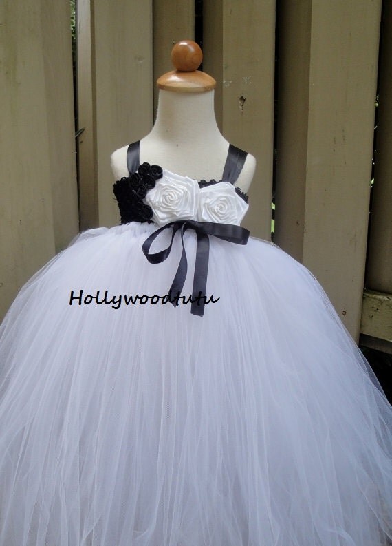 black and white flower girl tutu dress by Hollywoodtutu on Etsy