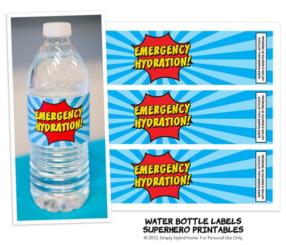 Superhero water bottle labels