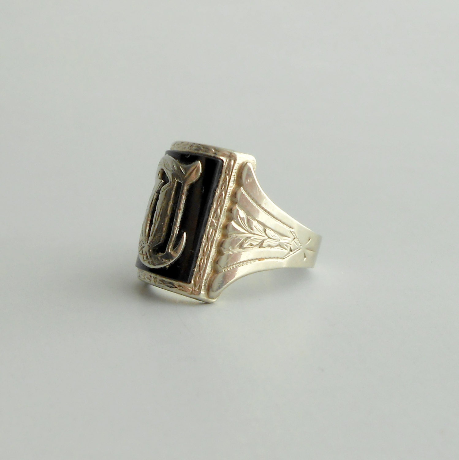 Items similar to Antique Mens Ring. 10K White Gold. Initial Ring ...