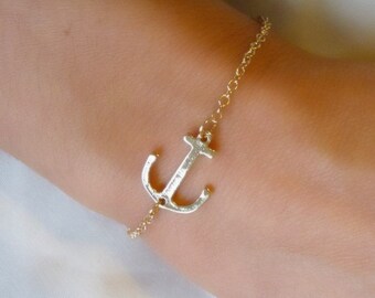 Gold Metal Cute Anchor Nautical Sailor Charm Chain Bracelet
