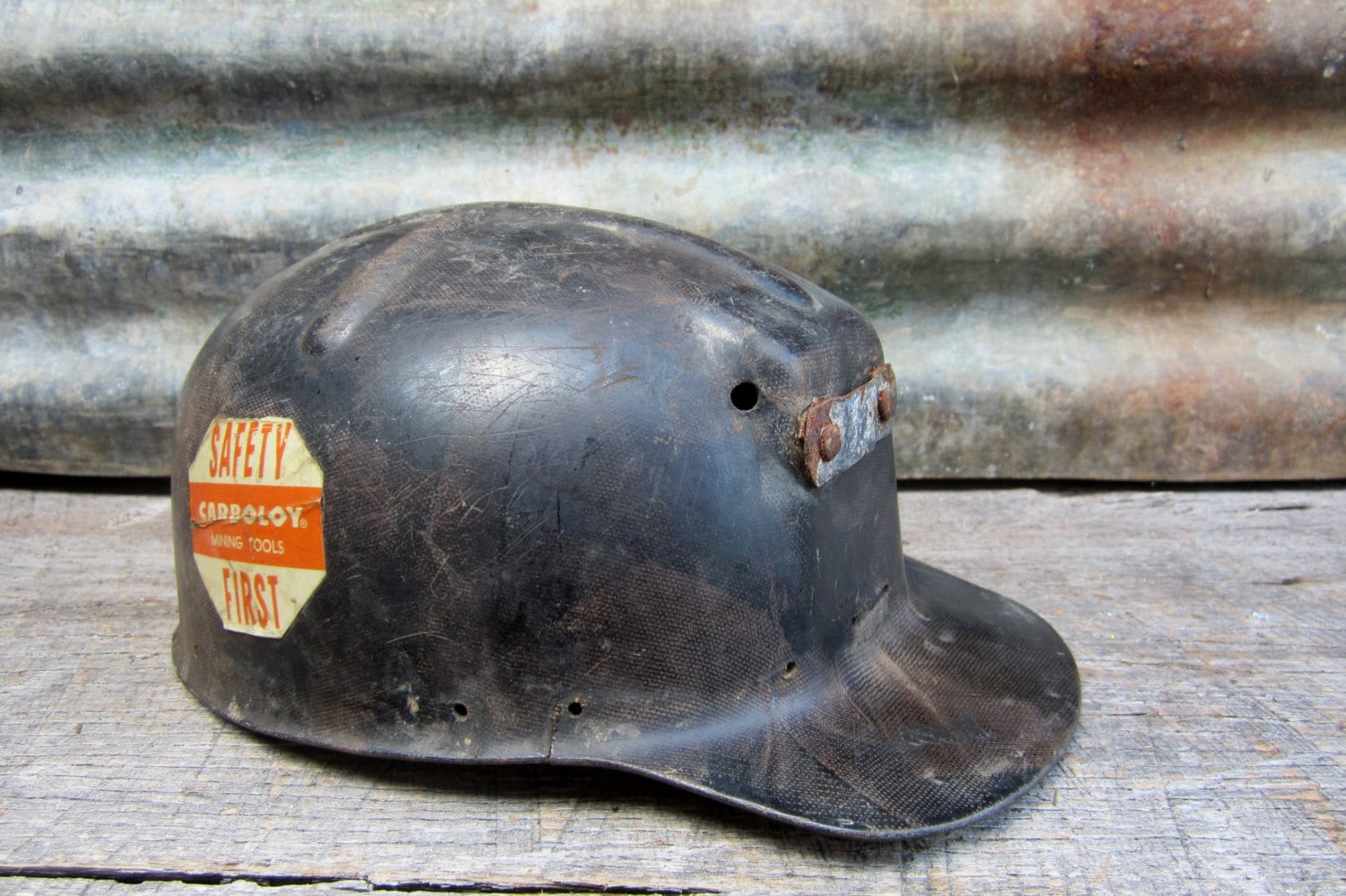 Vintage Helmet Old Time Coal Mining or Steel Mill Helmet Black
