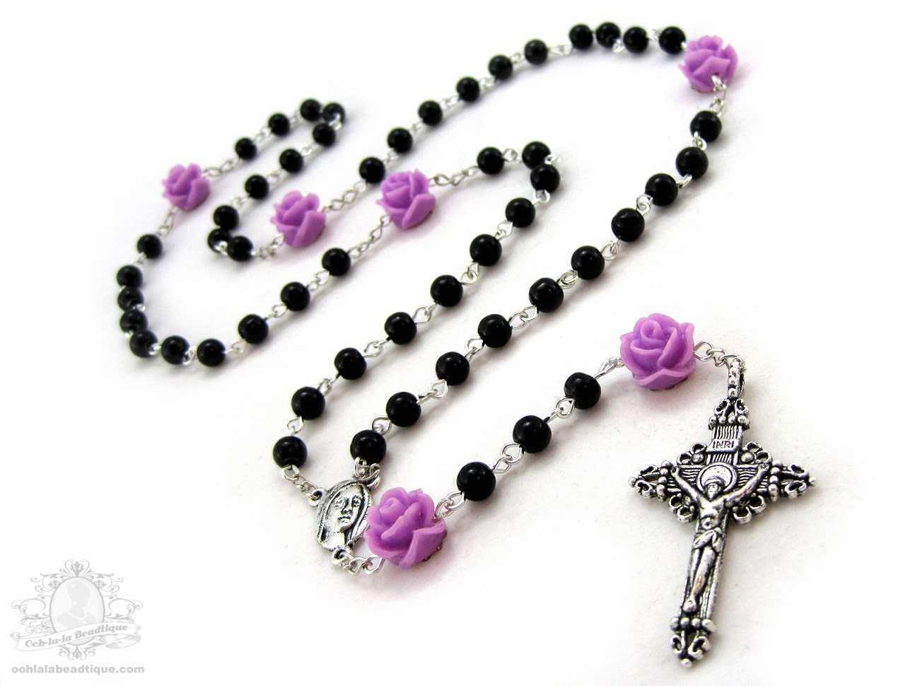 Gothic black rosary necklace goth rosary steampunk rosaries