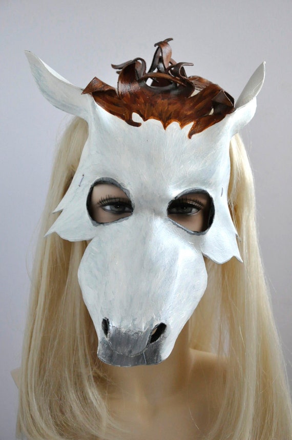 4 White Horse Masks in leather for Cinderella's Carriage
