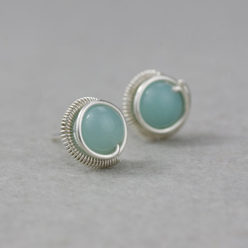 Sterling silver amazon stone stud earrings by AnniDesignsllc