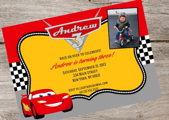 Items similar to Lightning McQueen- Cars - Invitation with Photo on Etsy