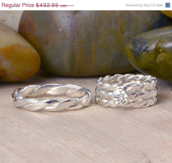 Fall Sale Moissanite Wedding Ring Set - Twisted Band Wedding Ring - Round Moissanite Ring - Made to Order - Wedding Set