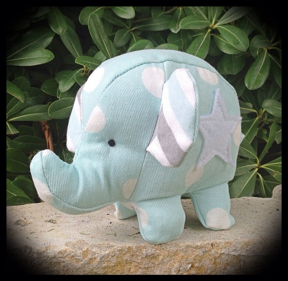 Items similar to Stuffed Baby Elephant Small, Soft Grey Mist Blue ...
