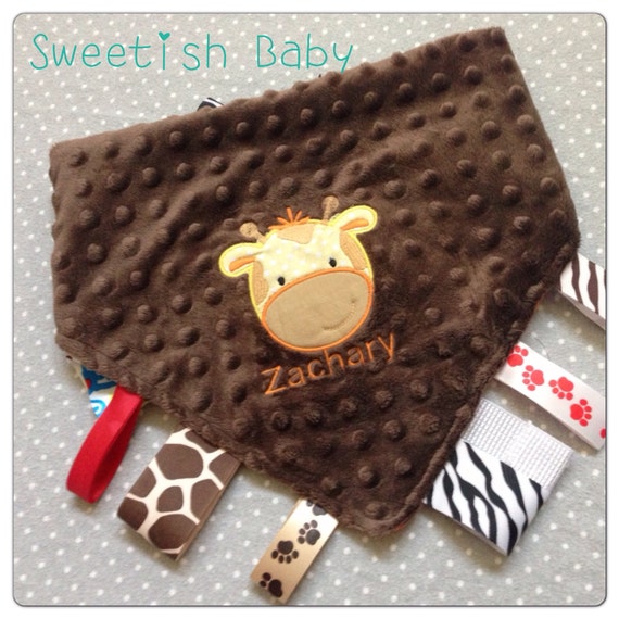 Monogrammed Taggie Blanket/ Giraffe/ Brown and Orange