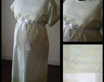 Maternity Hospital Labor Gown -Green Chevron, Polka Dot Band, Kathryn Style Maternity Hospital Gown (Labor and Delivery Hospital Gown)
