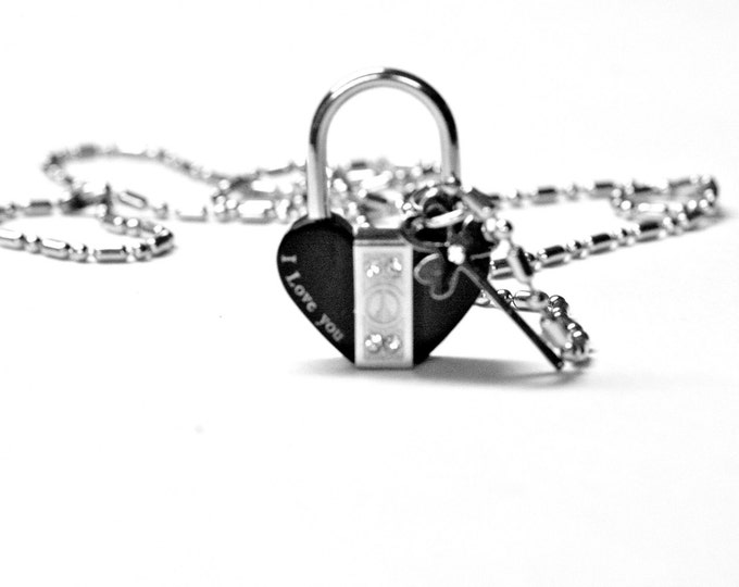 Padlock Necklace, women necklace, stainless steel padlock, crystal necklace, key necklace, long necklace, gift for her, gift for women