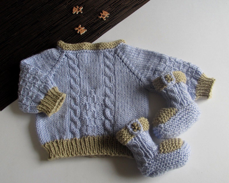 Knitted baby sweater blue baby boys sweater / size 0-5M